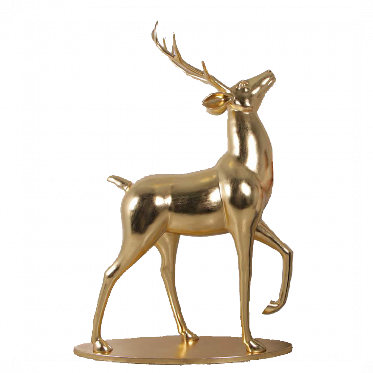 Glossy Gold Standing Reindeer Statue - Fiberglass