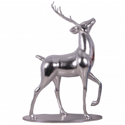 Glossy Silver Standing Reindeer Statue - Fiberglass