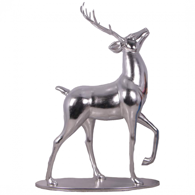 Glossy Silver Standing Reindeer Statue - Fiberglass